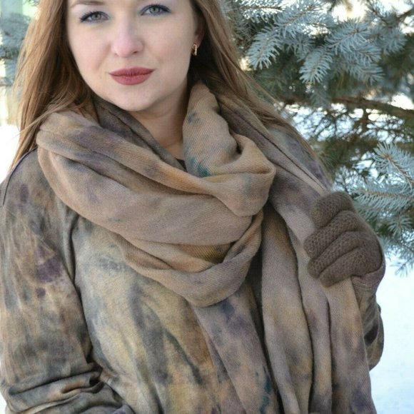 Saks XL tan Camo green Black tie dye sweater 12 14 - Picture 3 of 8